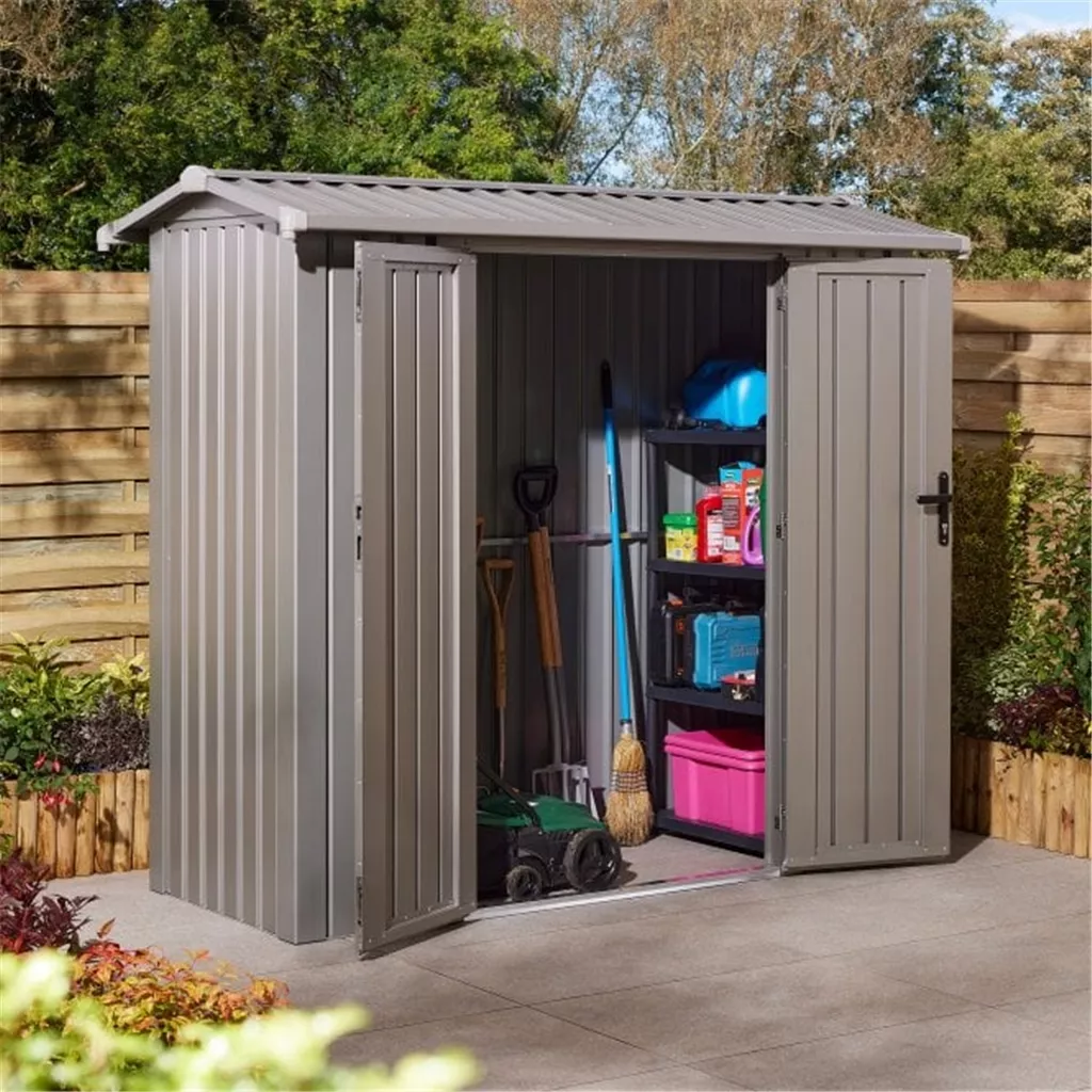 8 x 4 Deluxe Ashford Metal Apex Shed – Double Door - Assembly & Foundation Kit