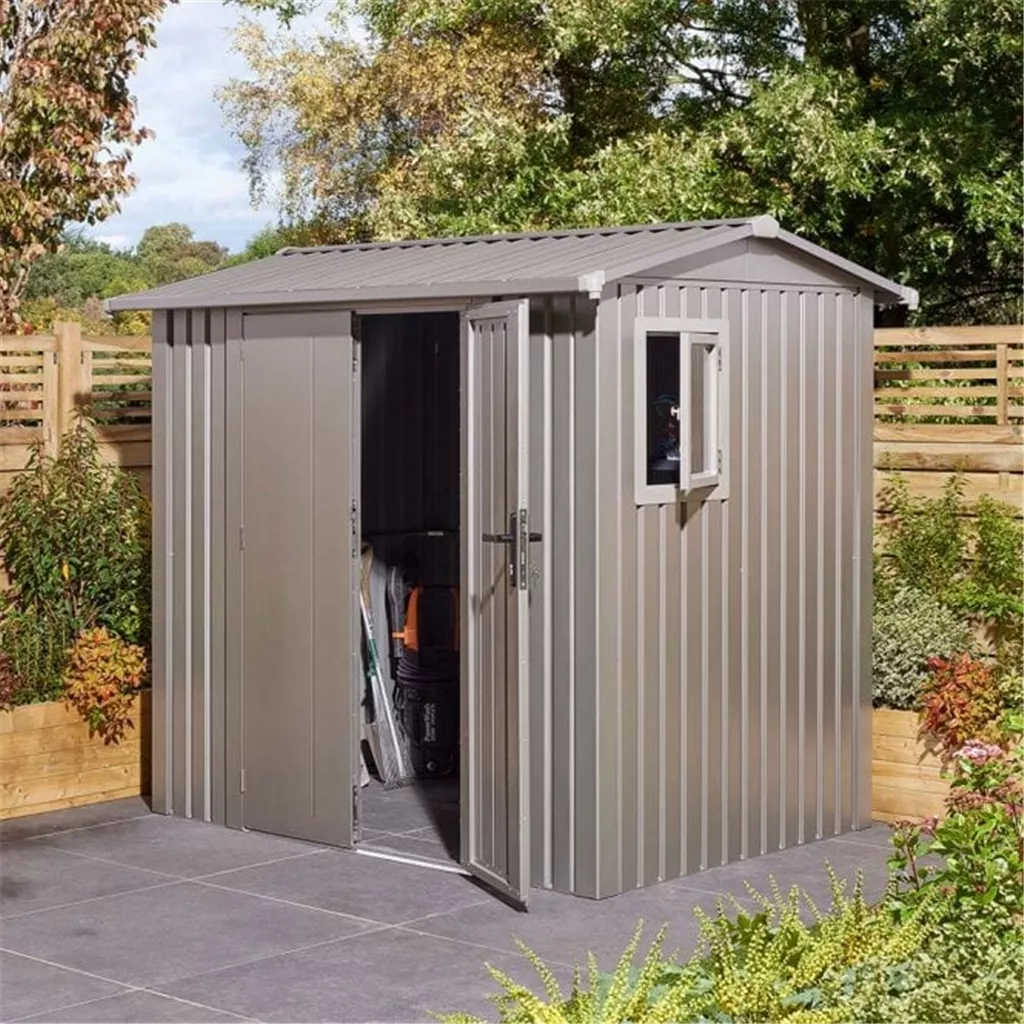 8 x 6 Deluxe Ashford Metal Apex Shed – Double Door & Foundation Kit