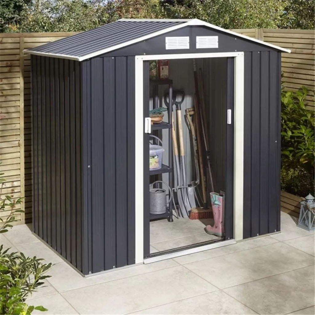 6 x 4 Deluxe Ironwood Metal Apex Shed – Double Door, Assembly & Foundation Kit – Dark Grey