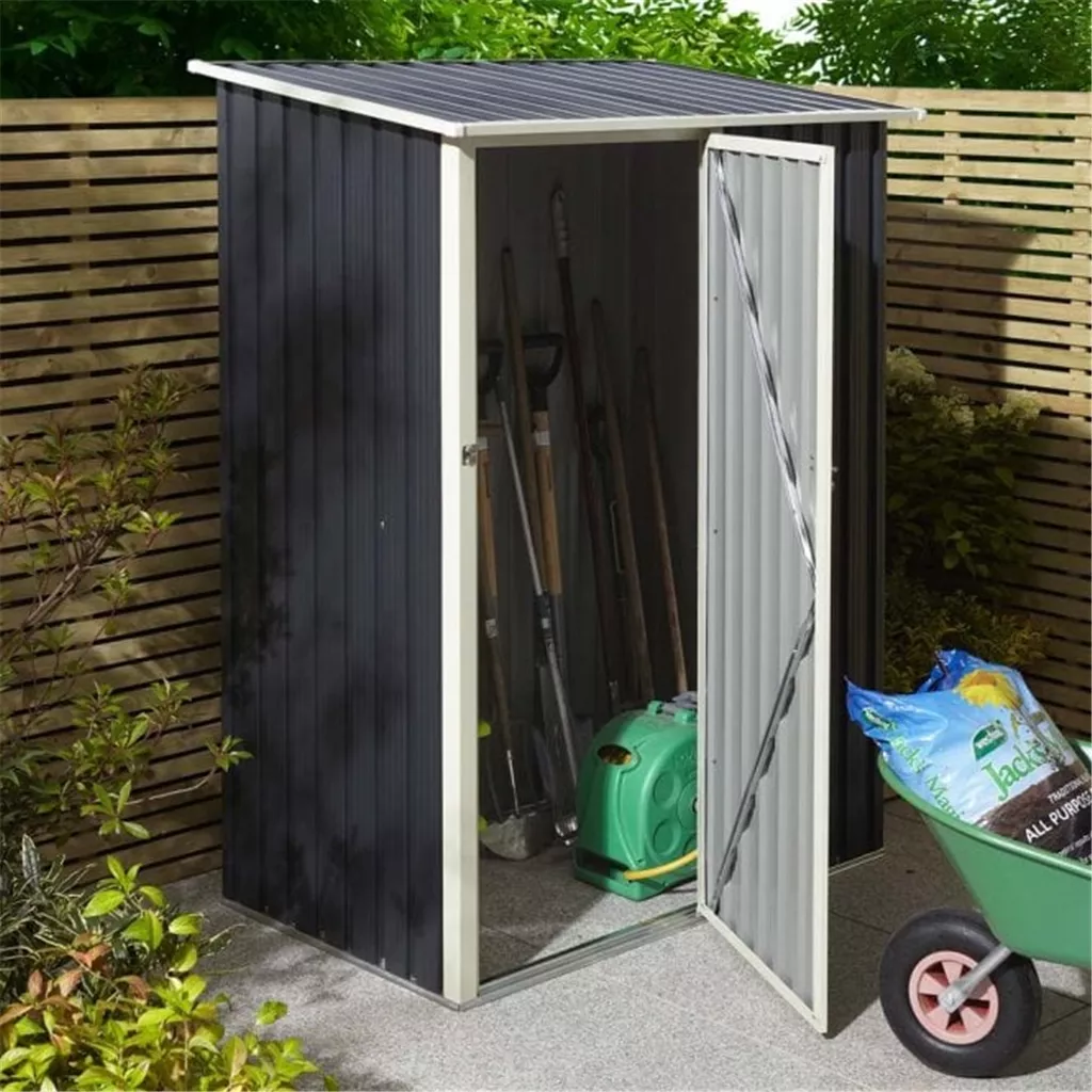 5 x 3 Deluxe Ironwood Metal Pent Shed – Single Door, Assembly & Foundation Kit – Dark Grey