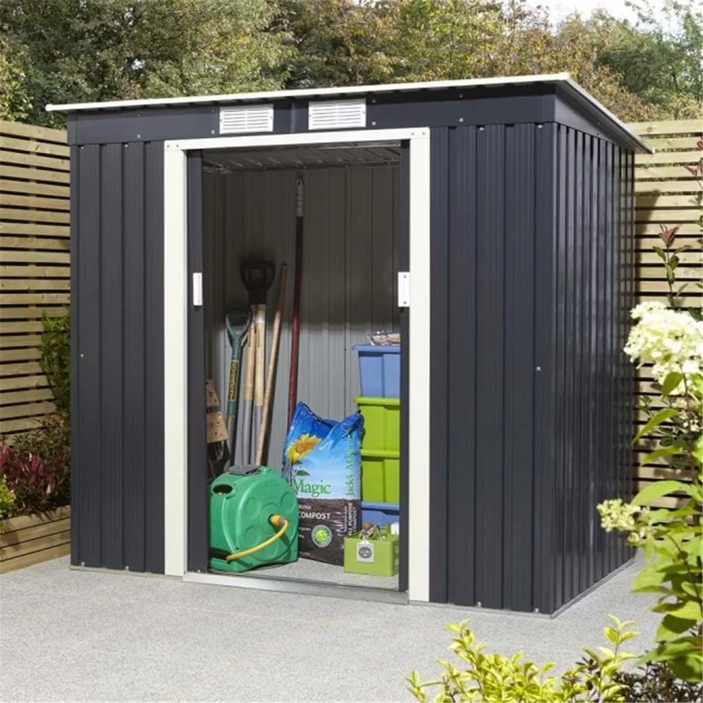 6 x 4 Deluxe Ironwood Metal Pent Shed – Single Door, Assembly & Foundation Kit – Dark Grey