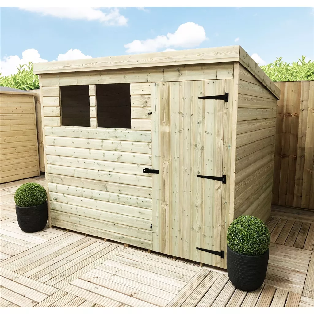 8 x 5 Pressure Treated T&G Pent Shed With 2 Windows, Single Door