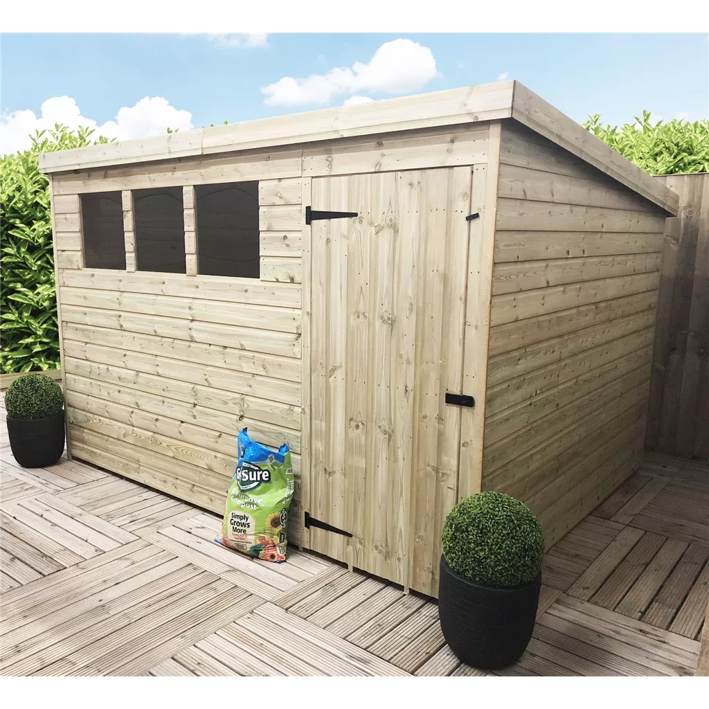 Bespoke 11 X 9 Pressure Treated T&G Pent Shed With 3 Windows, Single Door