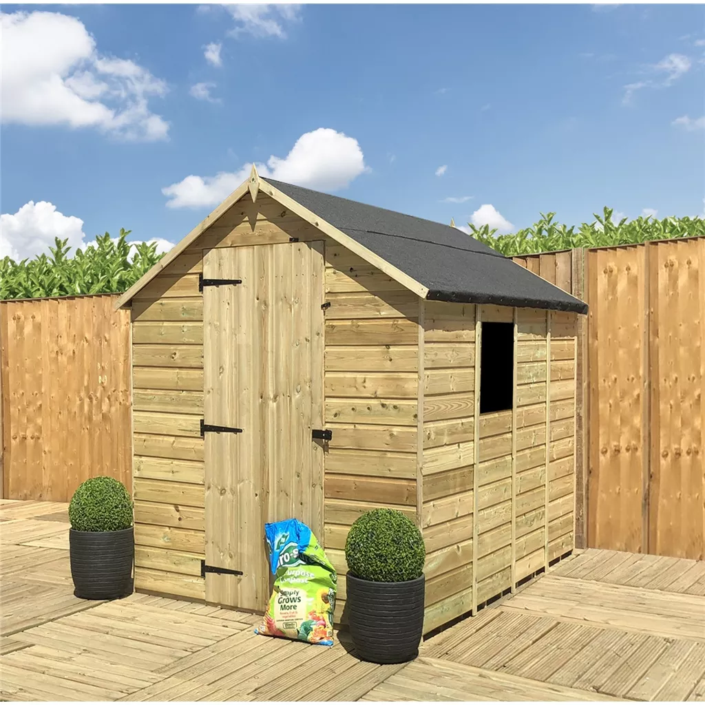 6 x 4 Pressure Treated T&G Single Door Apex Shed (low Eaves) + 1 Window
