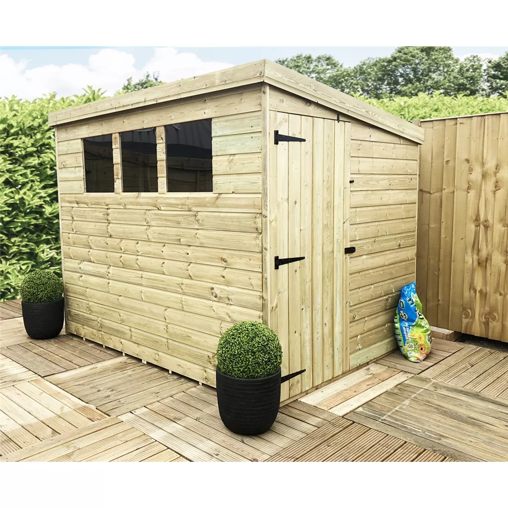 6 x 6 Pressure Treated T&G Pent Shed With 3 Windows, Single Door