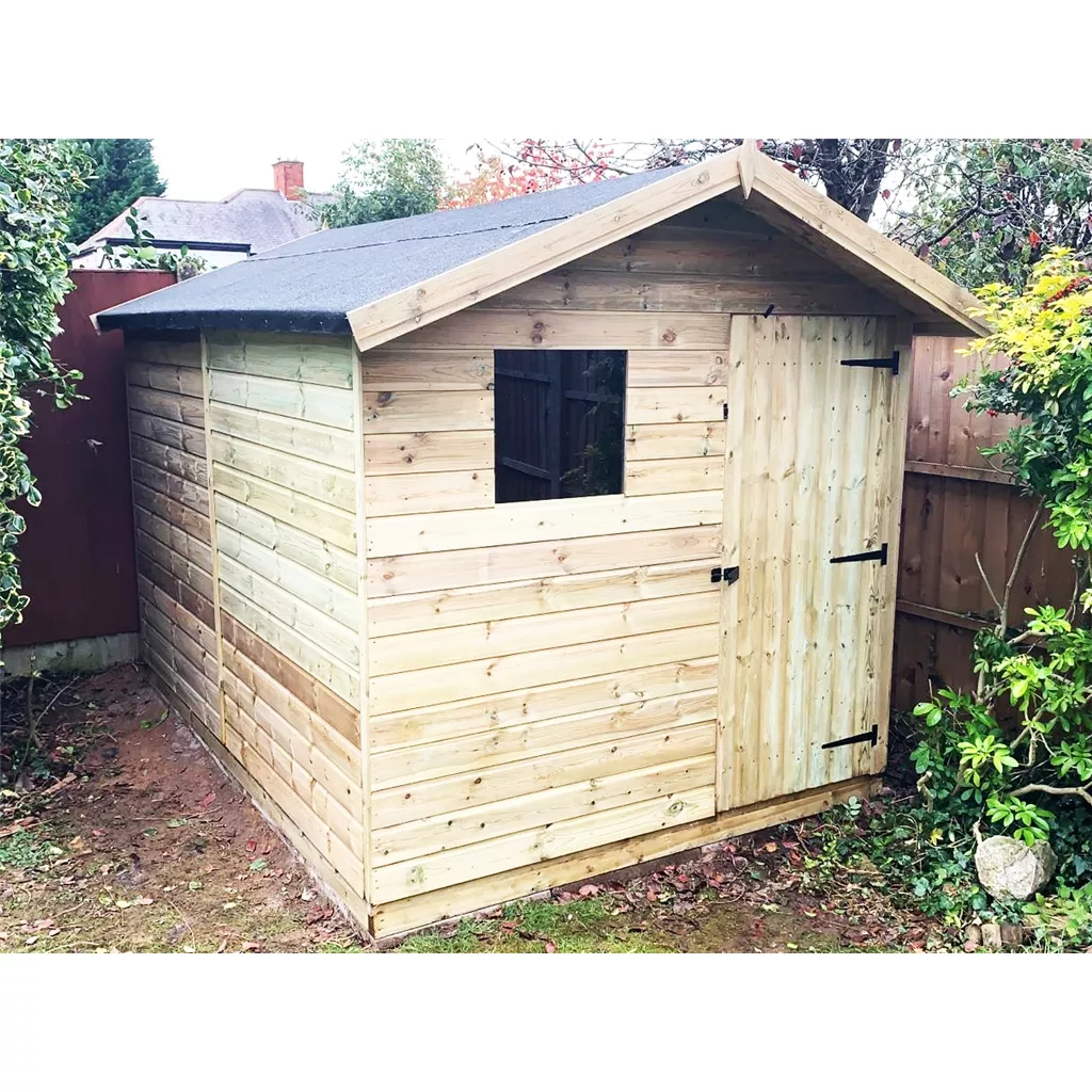 10 x 8 Premier Pressure Treated T&G Apex Shed – Higher Eaves, Single Door + Front Window