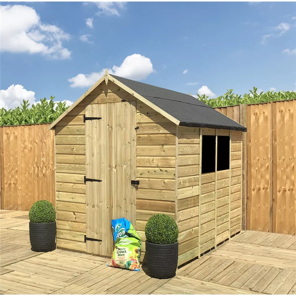 10 x 8 Pressure Treated T&G Single Door Apex Shed (low Eaves) + 3 Windows