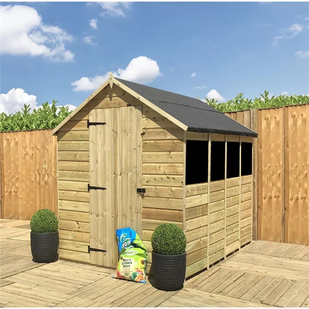 13 x 8 Pressure Treated T&G Single Door Apex Shed (low Eaves) + 4 Windows