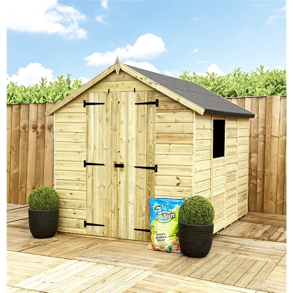 3 x 5 Pressure Treated T&G Double Doors Apex Shed (low Eaves) + 1 Window