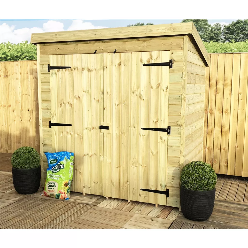 6 x 5 Windowless Pressure Treated T&G Pent Shed With Double Doors