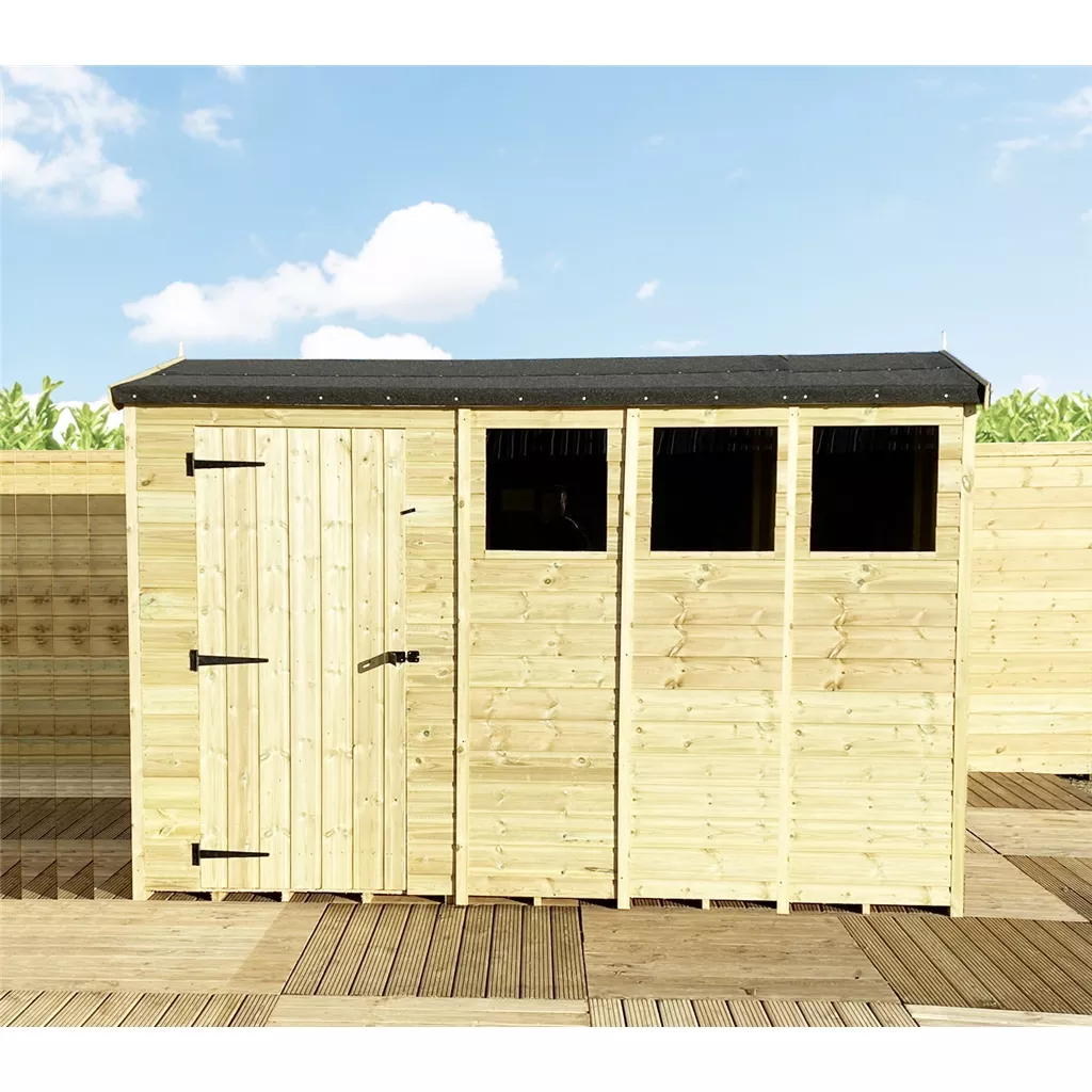11 x 5 Reverse Pressure Treated T&G Single Door Apex Shed – High Eaves+ 3 Windows