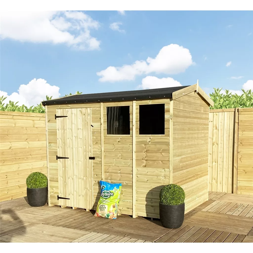 9 x 8 Reverse Pressure Treated T&G Single Door Apex Shed – High Eaves+ 2 Windows