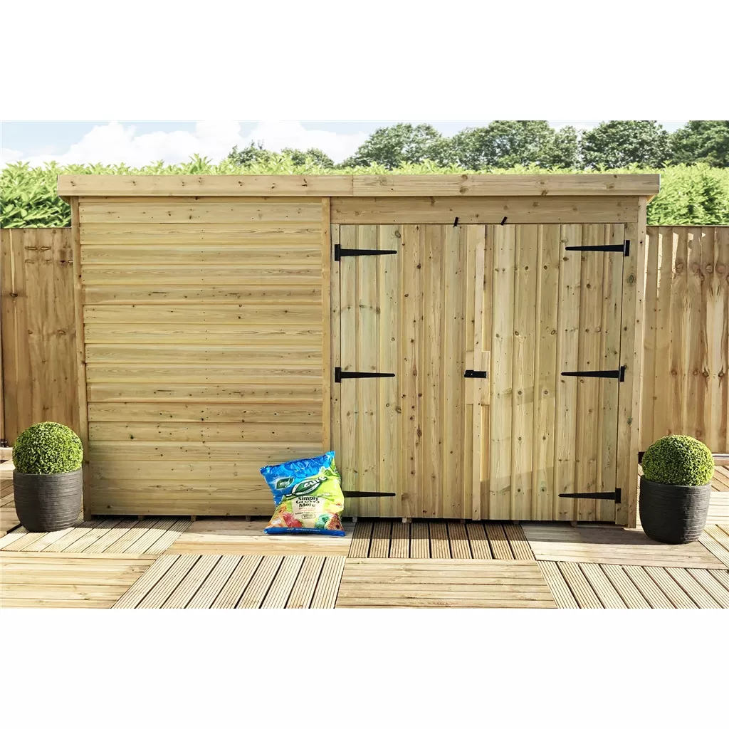 10 x 8 Windowless Pressure Treated T&G Pent Shed With Double Doors