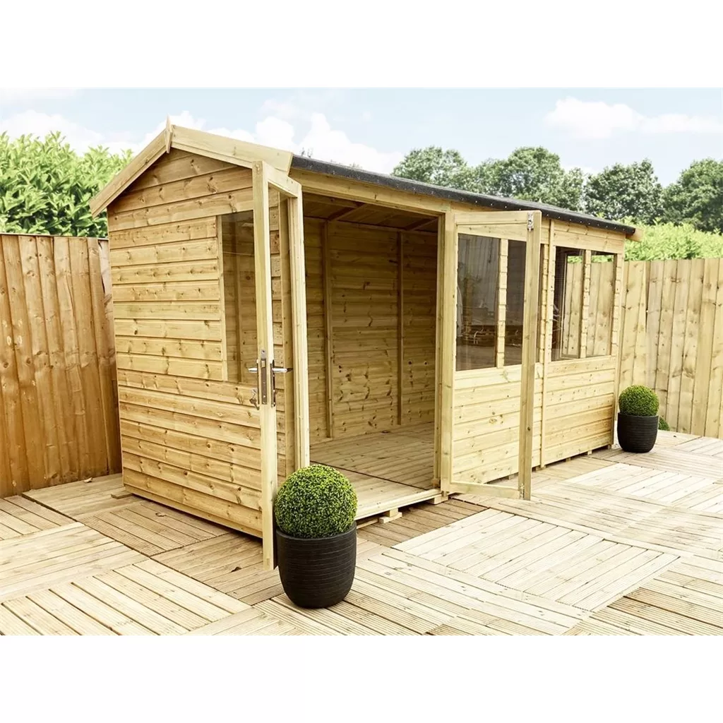 7 x 13 Reverse Pressure Treated Apex Summerhouse – High Eaves