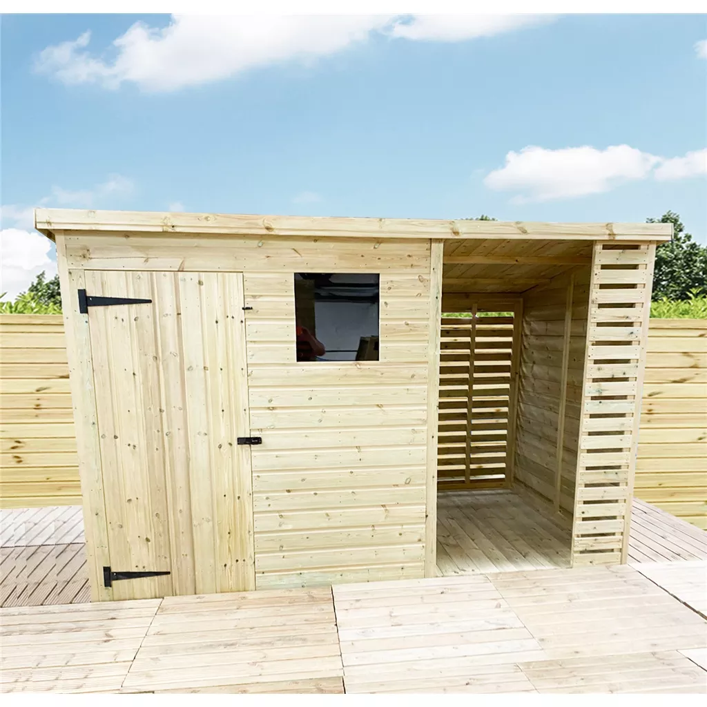 10 x 7 Pressure Treated T&G Pent Shed With Storage Area + 1 Window