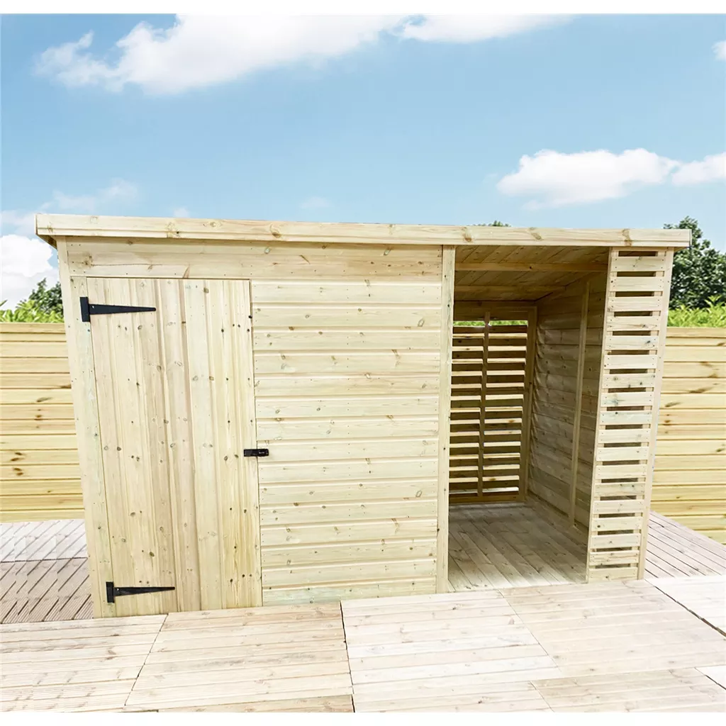 12 x 7 Pressure Treated T&G Pent Shed With Storage Area Windowless