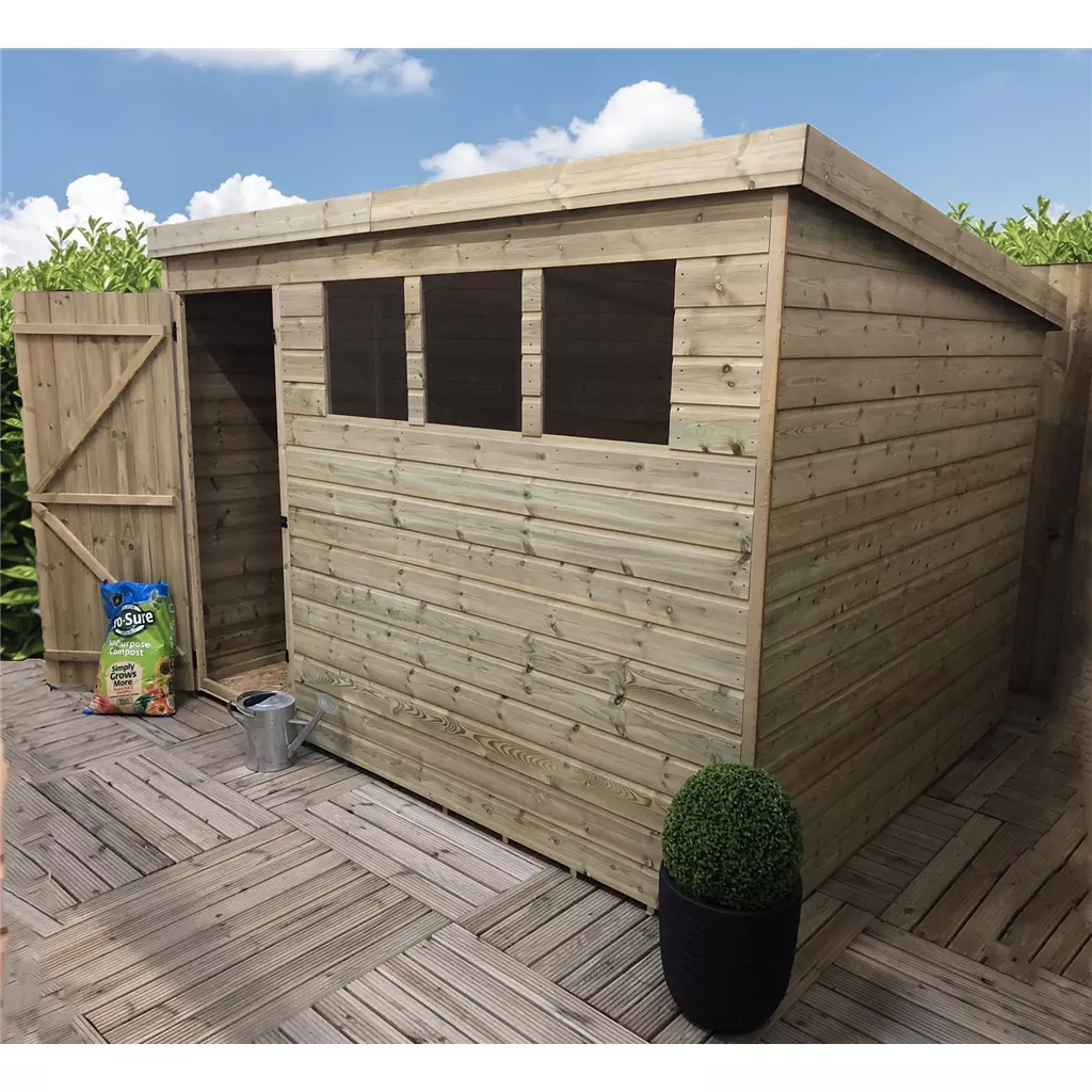 10 x 6 Pressure Treated T&G Pent Shed With 3 Windows, Single Door product image