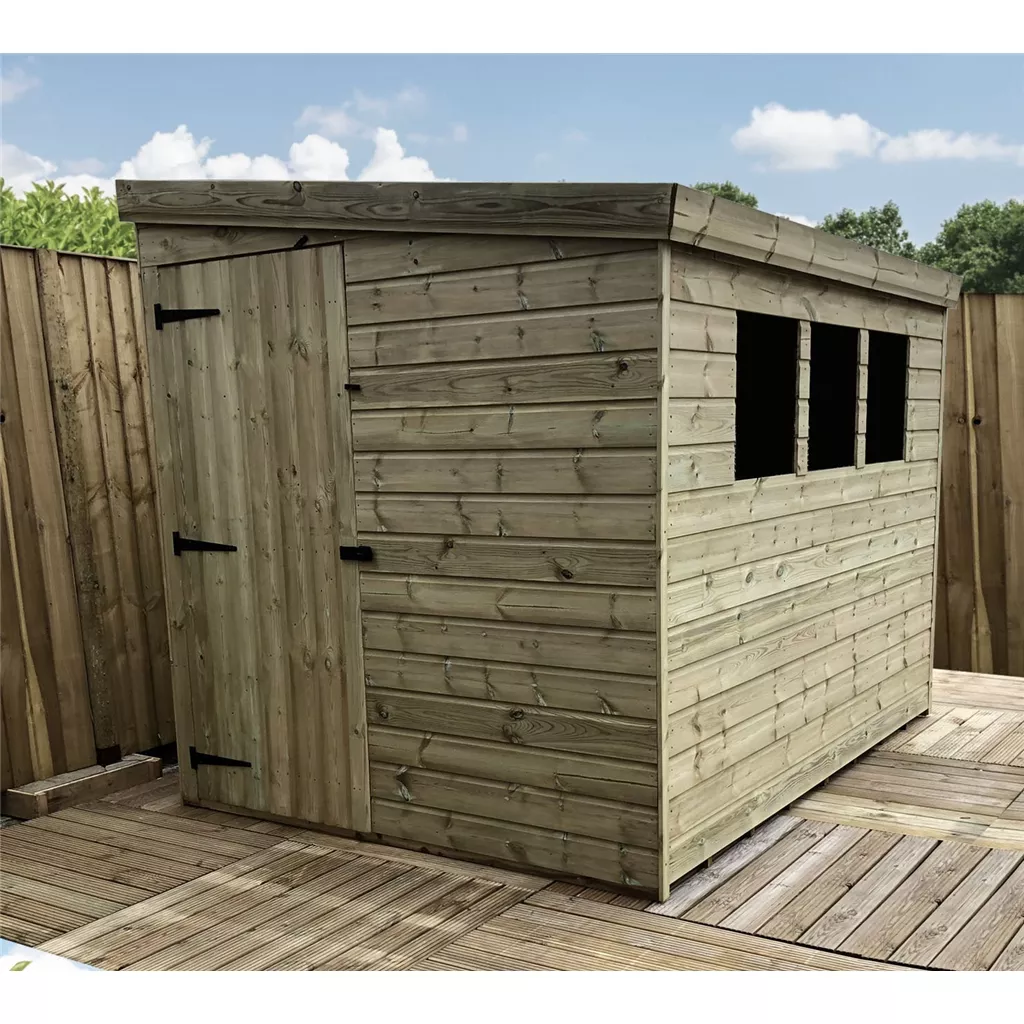 7 x 6 Reverse Pressure Treated T&G Pent Shed With 3 Windows, Single Door product image