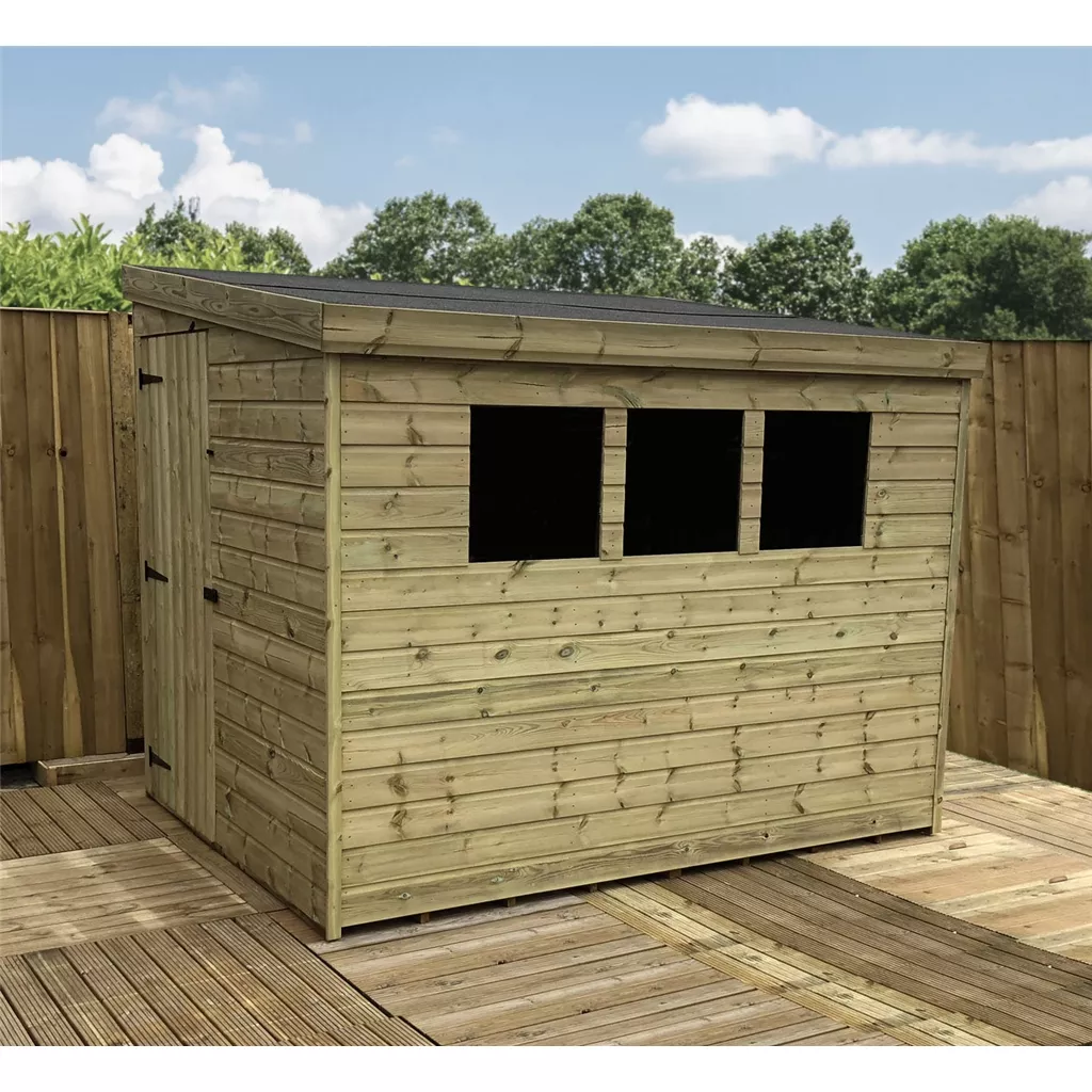 8 x 4 Reverse Pressure Treated T&G Pent Shed With 3 Windows, Single Door product image