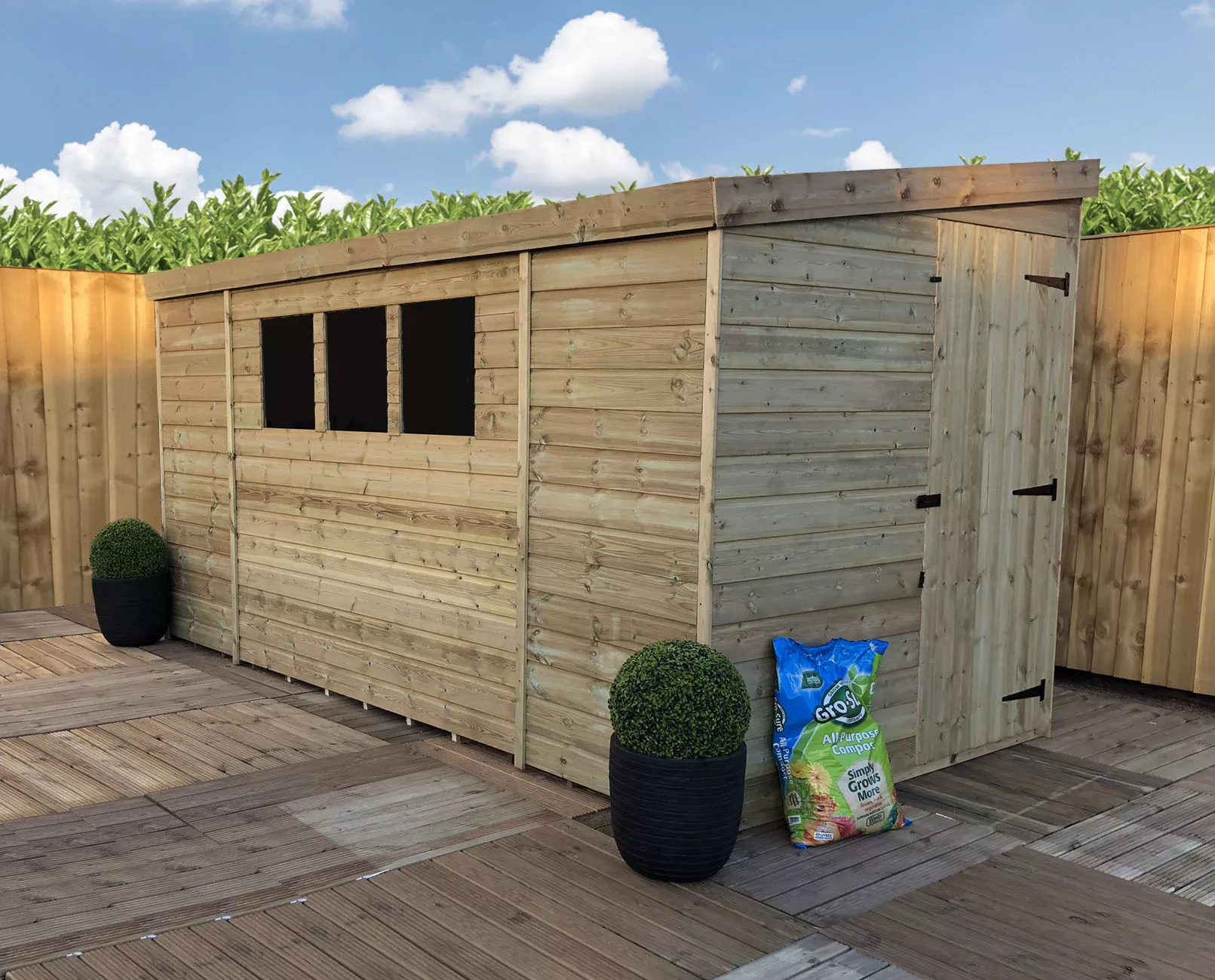 10 x 8 Reverse Pressure Treated T&G Pent Shed With 3 Windows And Single Side Door product image