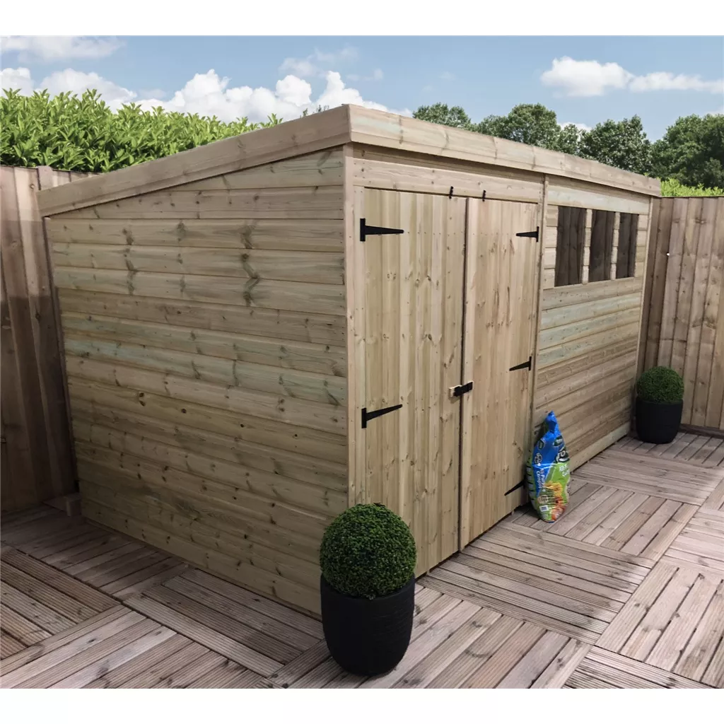 12 x 6 Pressure Treated T&G Pent Shed With 3 Windows, Double Door product image
