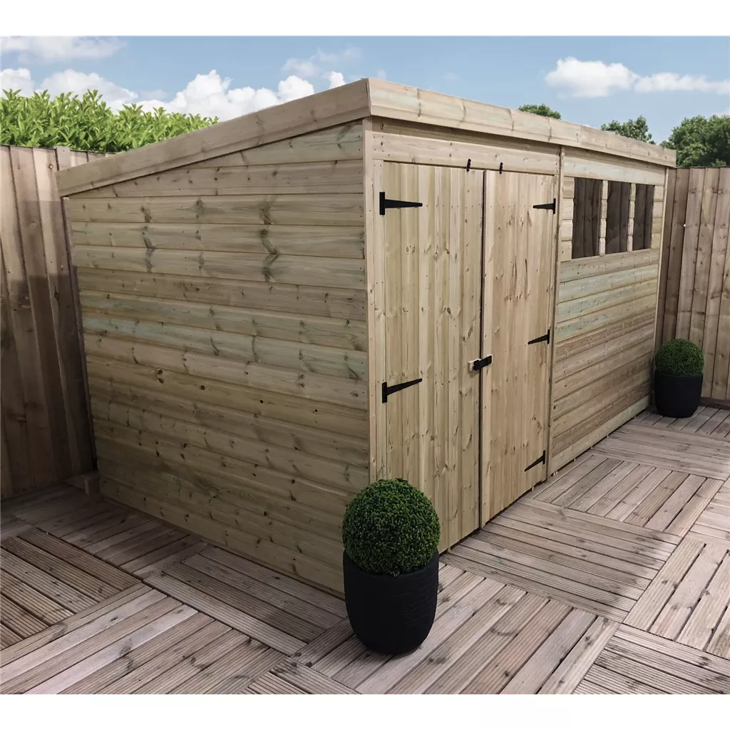 12 x 6 Pressure Treated T&G Pent Shed With 3 Windows, Double Door product image