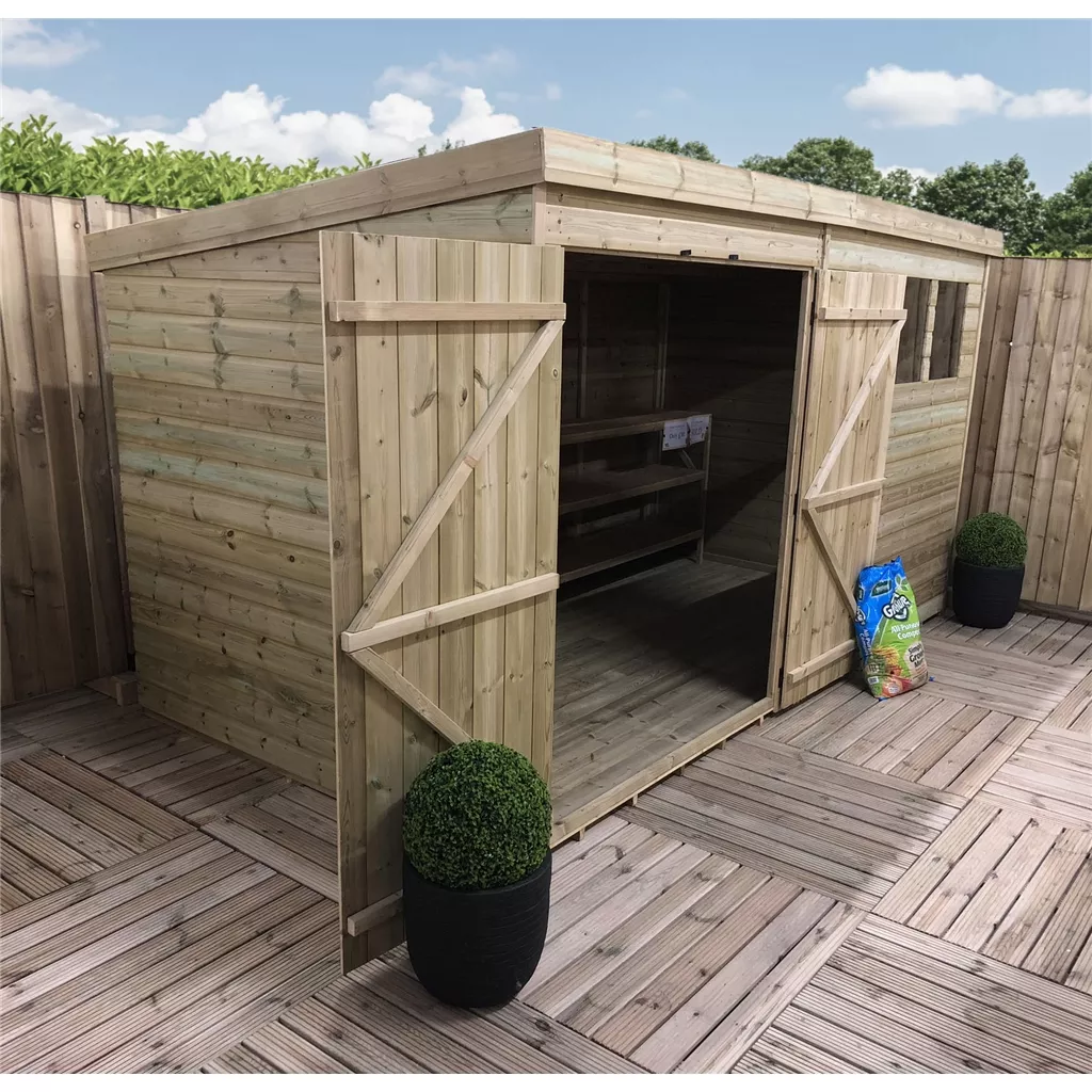 12 x 7 Pressure Treated T&G Pent Shed With 3 Windows, Double Door product image