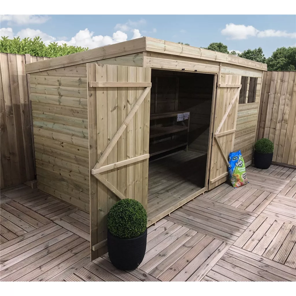 12 x 7 Pressure Treated T&G Pent Shed With 3 Windows, Double Door product image