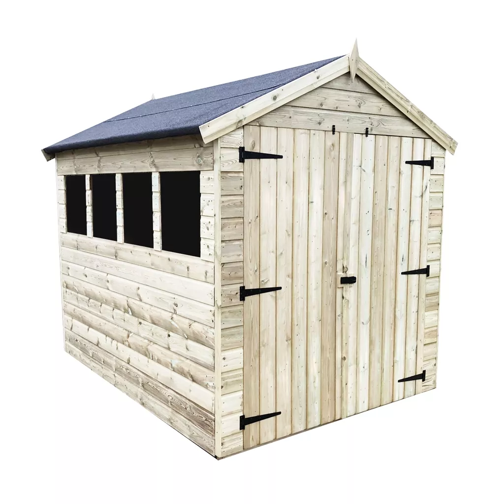 6 x 6 Premier Pressure Treated T&G Apex Shed – Higher Eaves, 3 Windows, Double Door product image