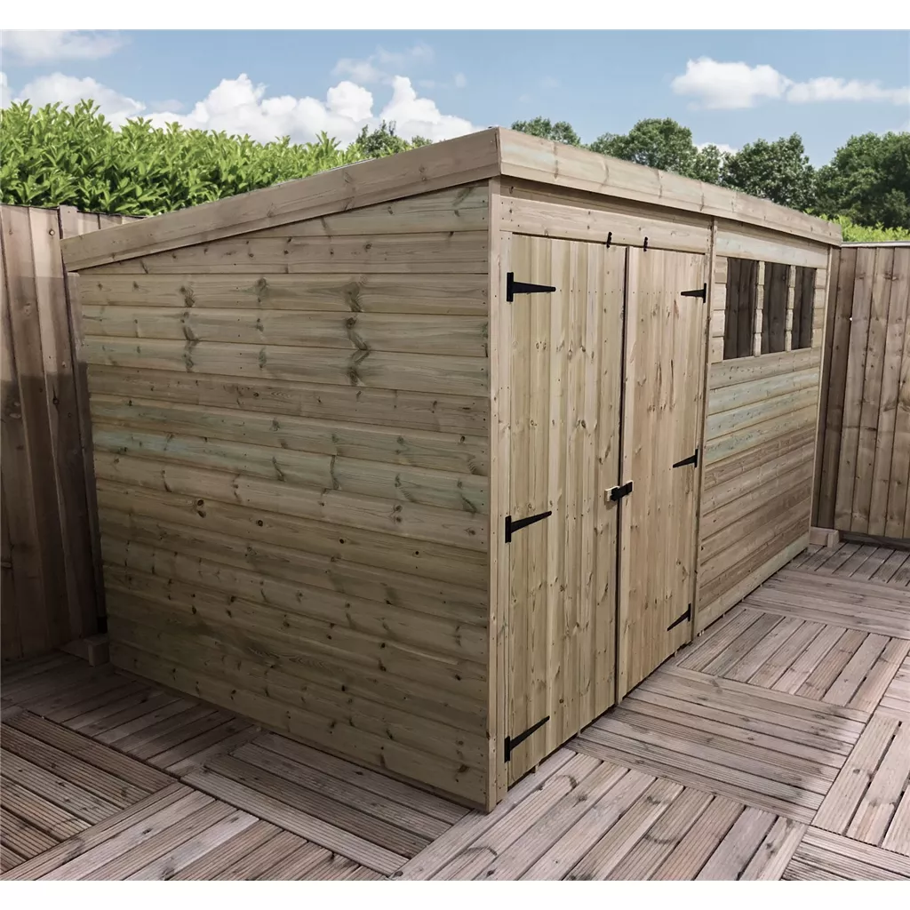 14 x 3 Pressure Treated T&G Pent Shed With 3 Windows, Double Door – Left/Right Door Option product image
