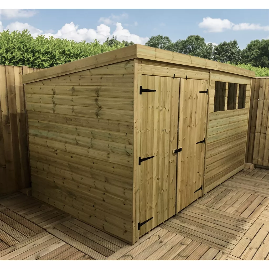 12 x 5 Pressure Treated T&G Pent Shed With 3 Windows, Double Door product image
