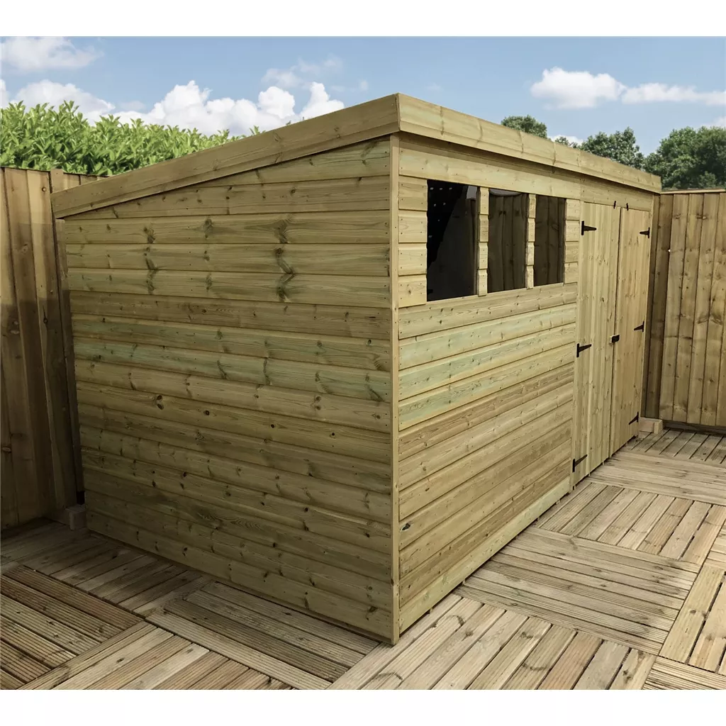 12 x 5 Pressure Treated T&G Pent Shed With 3 Windows, Double Door product image