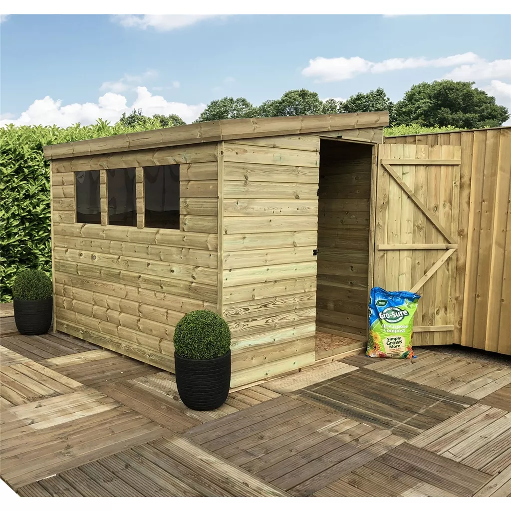 8 x 7 Reverse Pressure Treated T&G Pent Shed With 3 Windows, Single Door product image