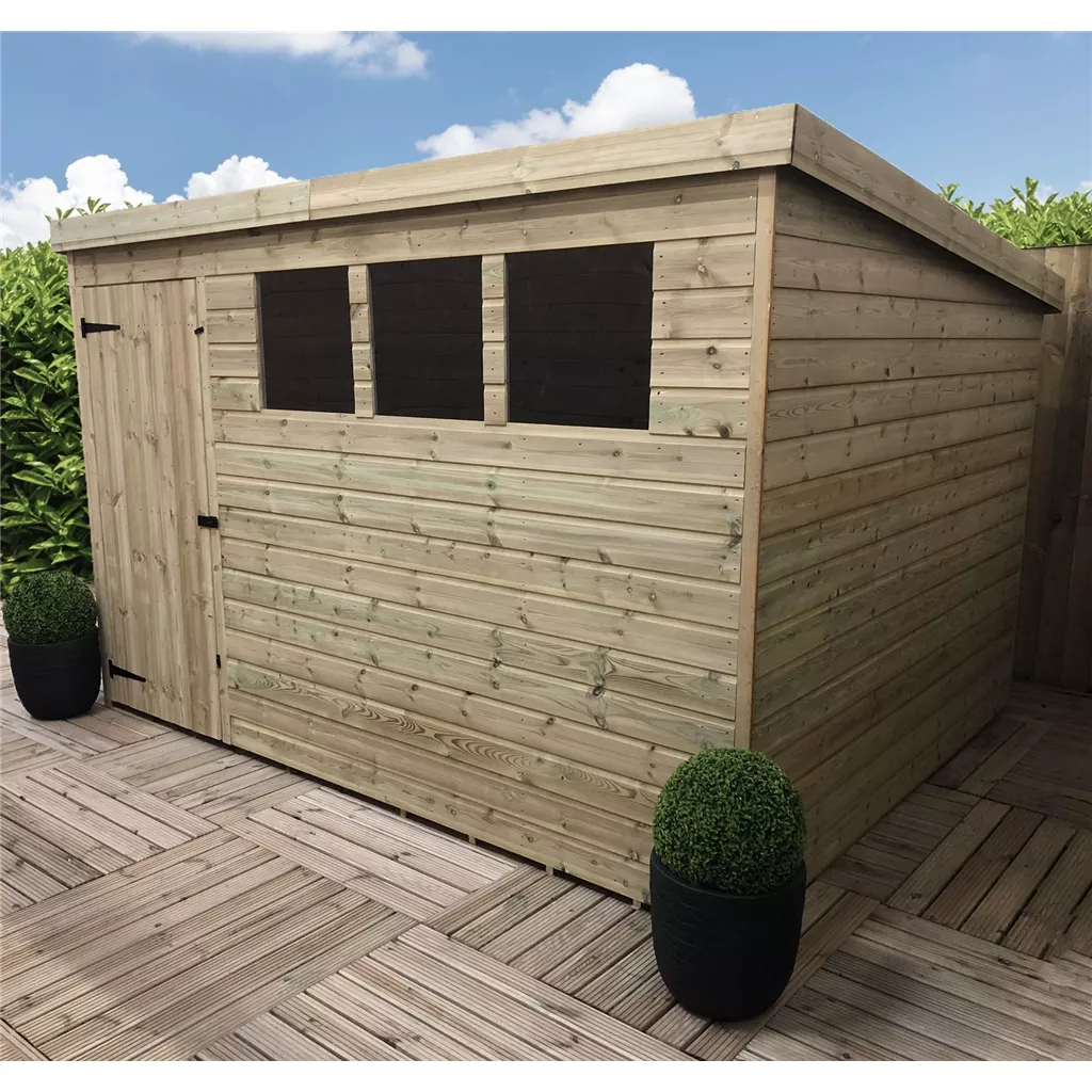 Bespoke 11 X 9 Pressure Treated T&G Pent Shed With 3 Windows, Single Door product image