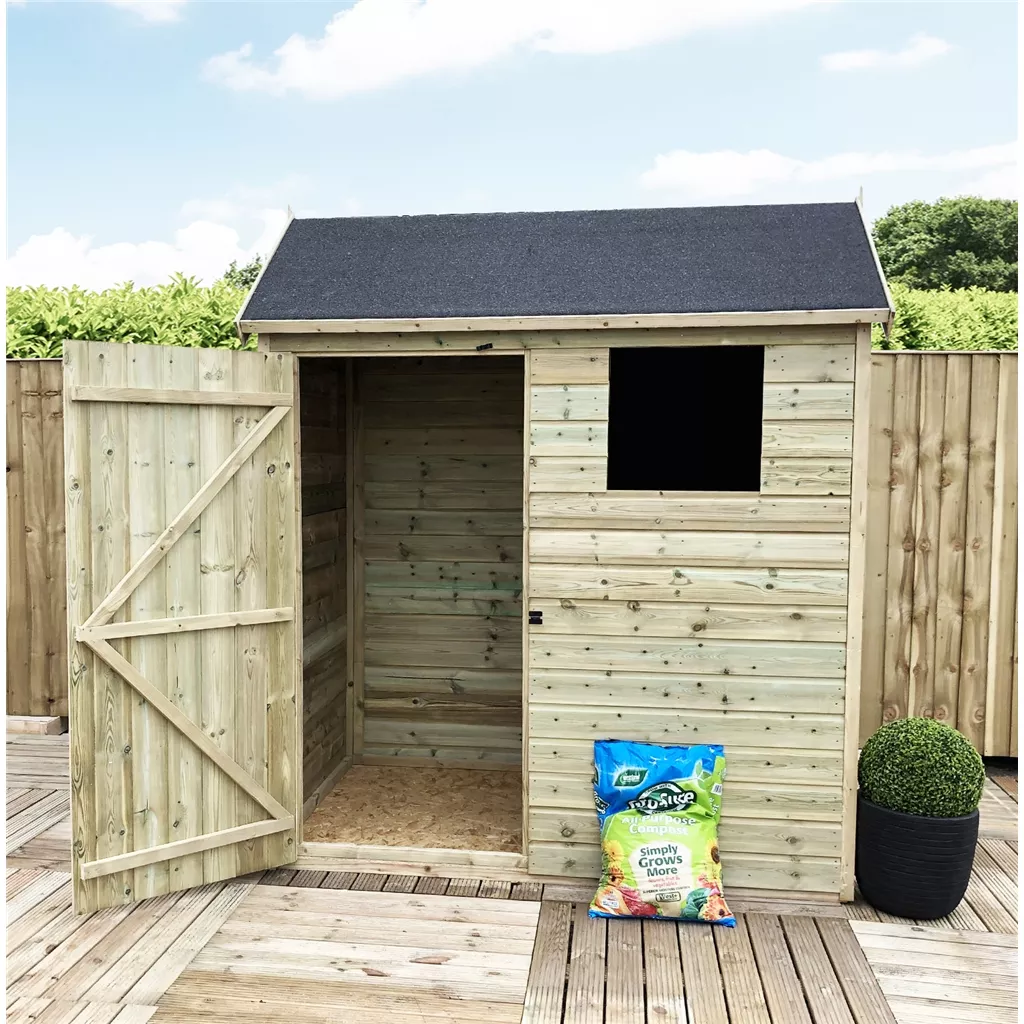 6 x 6 Reverse Apex Premier Pressure Treated T&G Shed – Higher Eaves, + 1 Windows, Single Door product image