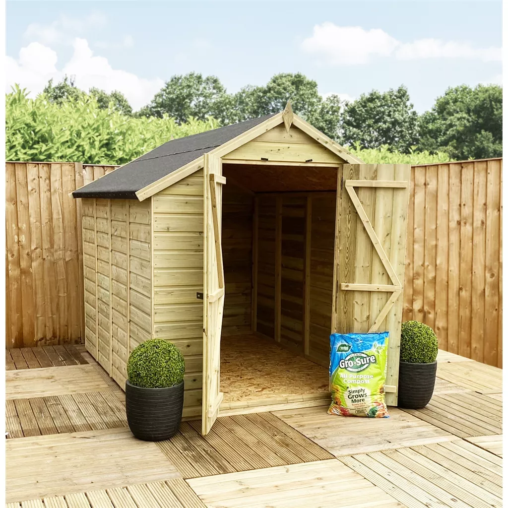 8 x 6 Pressure Treated T&G Double Doors Apex Shed (low Eaves) + 2 Windows product image
