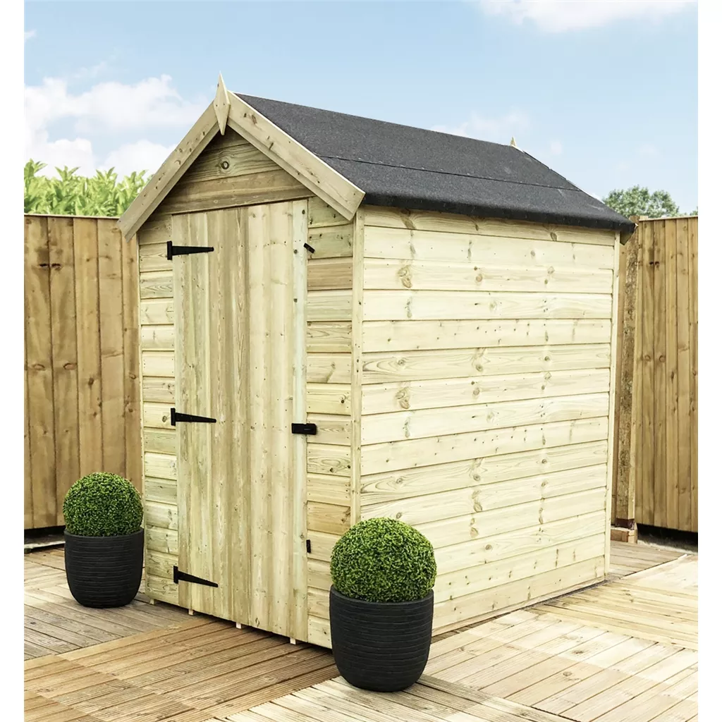 6 x 4 Premier Windowless Pressure Treated T&G Apex Shed – Higher Eaves, Single Door