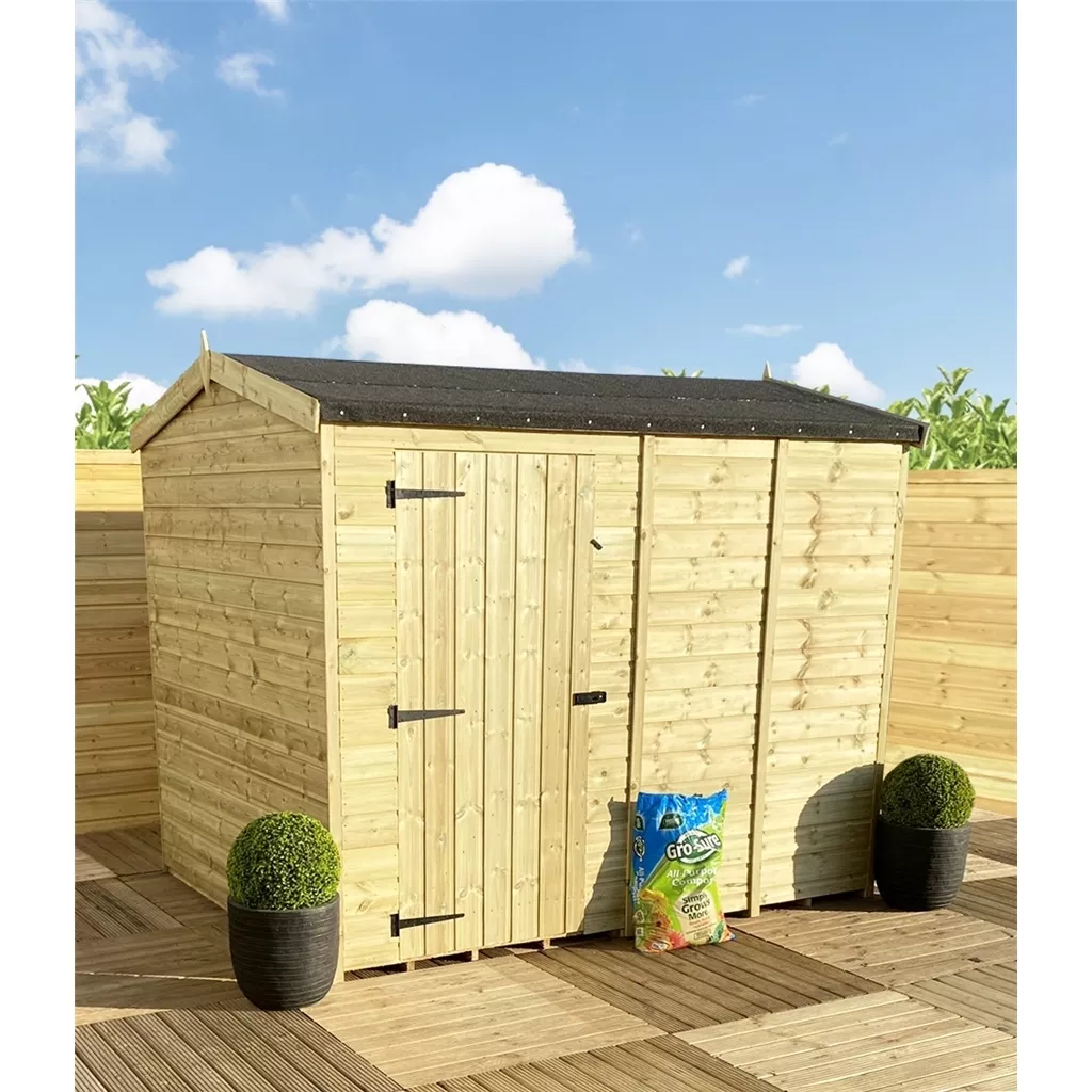 9 x 8 Reverse Windowless Pressure Treated T&G Single Door Apex Shed – High Eaves product image