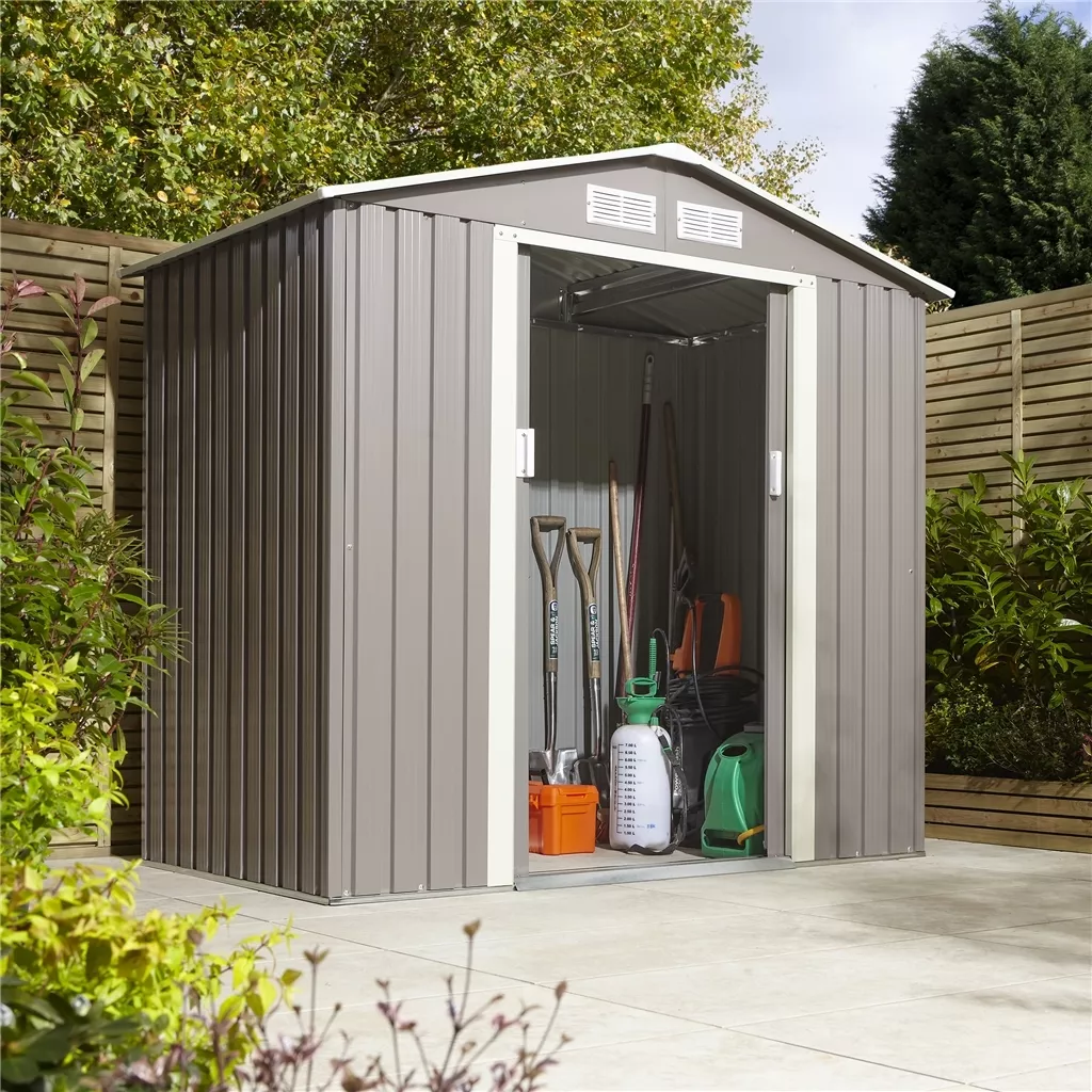 6 x 4 Double Door Metal Apex Shed – Light Grey product image