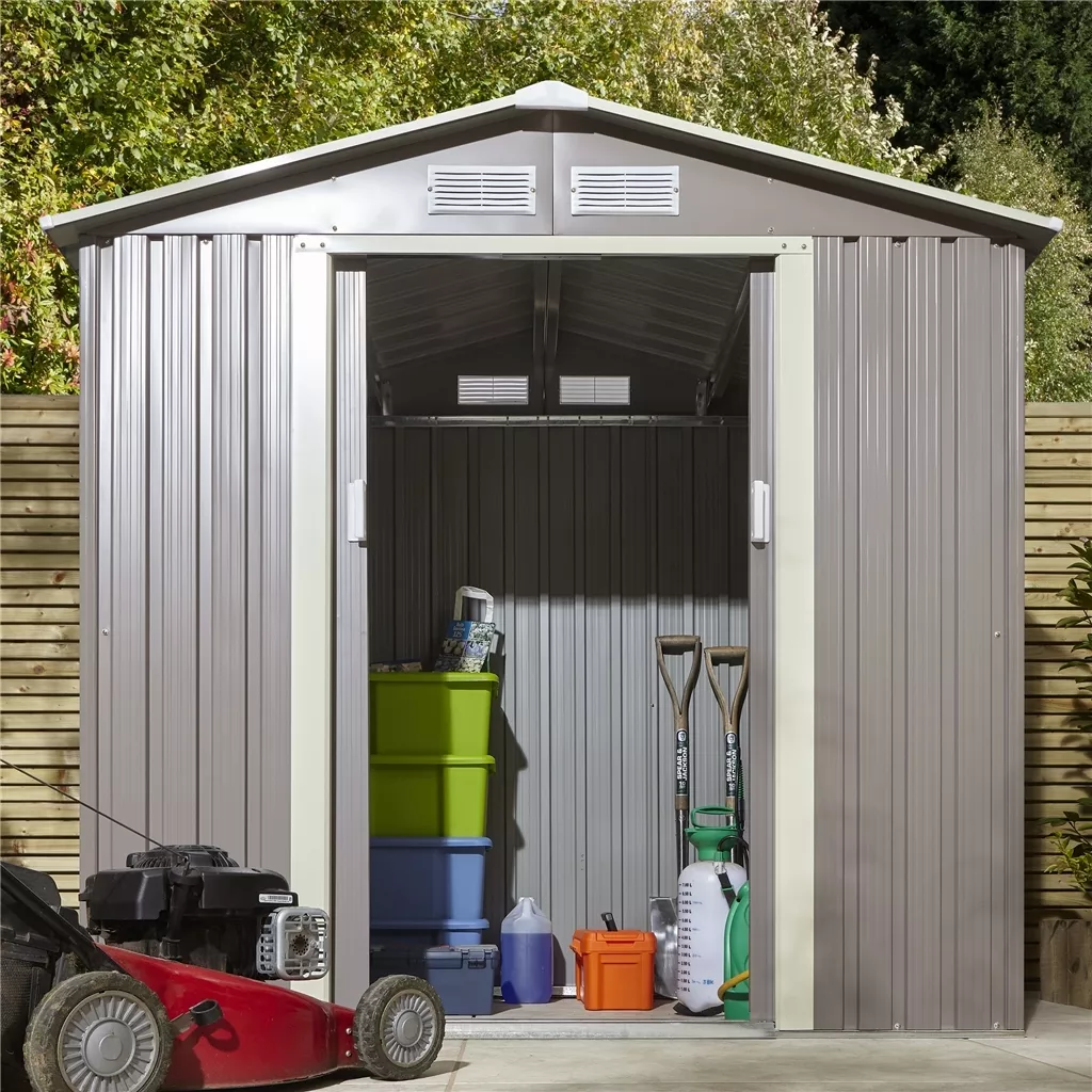 6 x 4 Double Door Metal Apex Shed – Light Grey product image