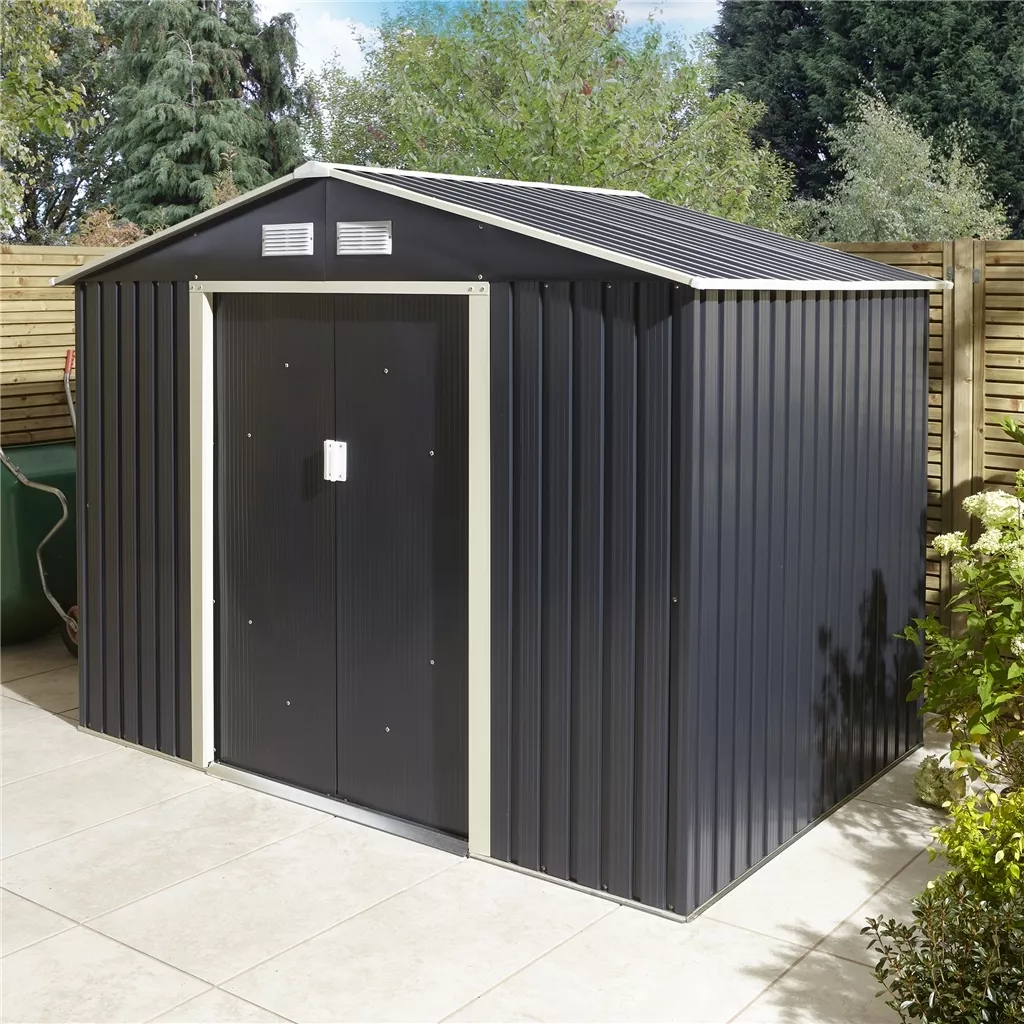 8 x 6 Double Door Metal Apex Shed – Dark Grey product image