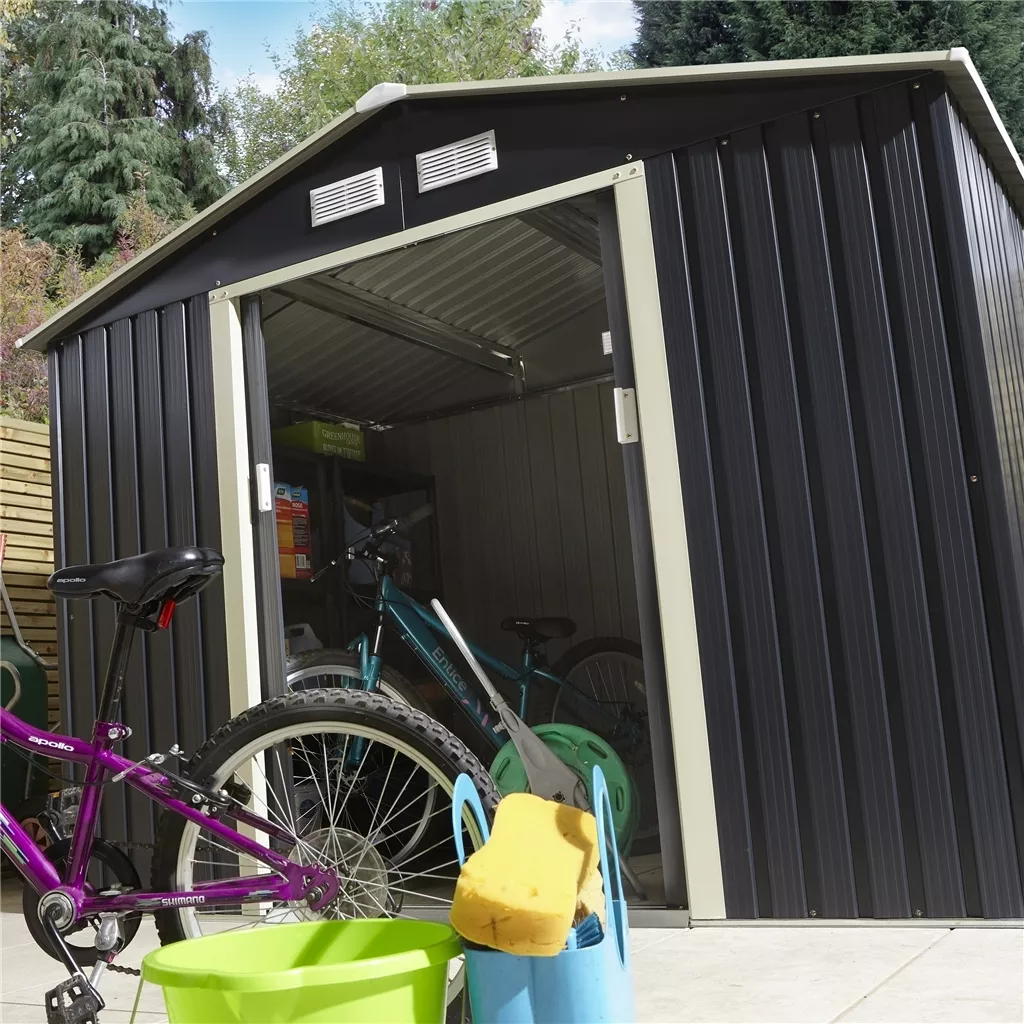 8 x 6 Double Door Metal Apex Shed – Dark Grey product image