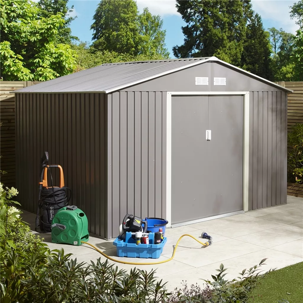 10 x 8 Double Door Metal Apex Shed – Light Grey product image