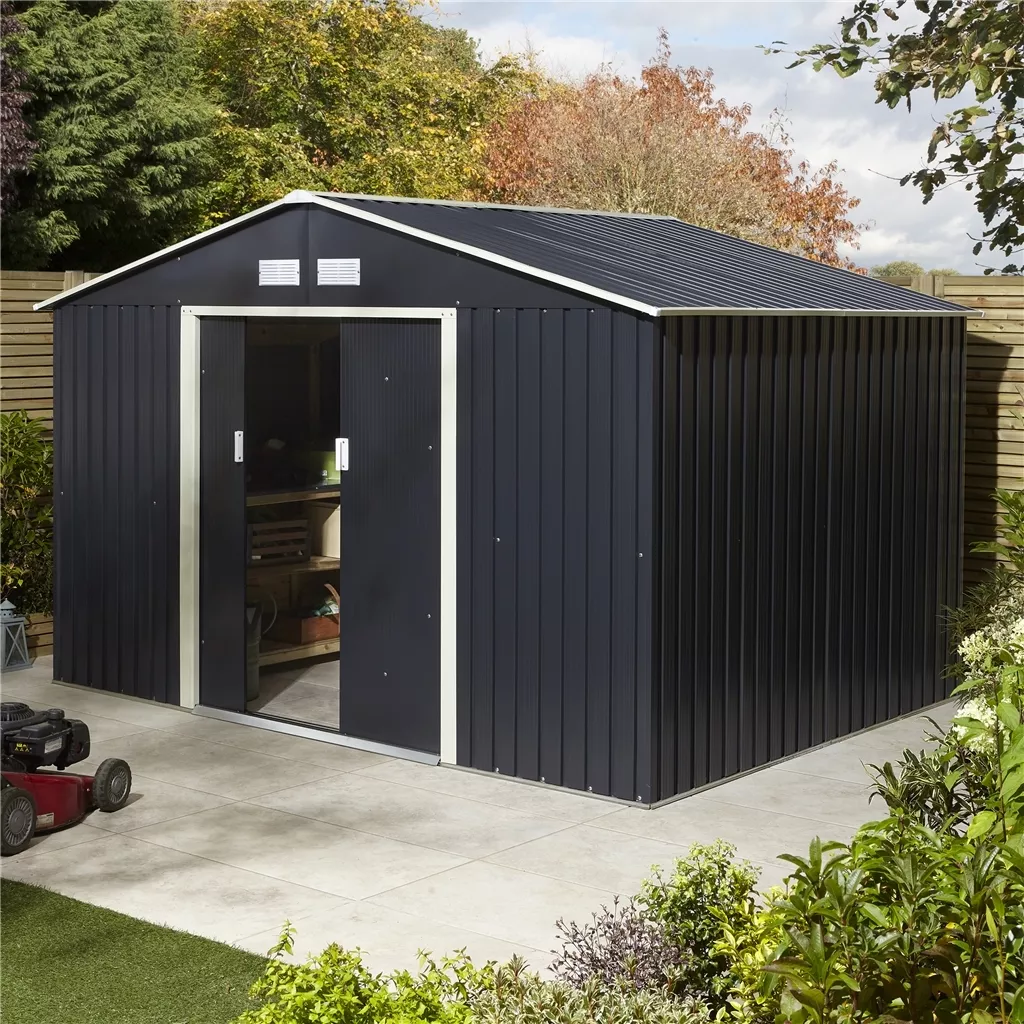 10 x 8 Double Door Metal Apex Shed – Dark Grey product image