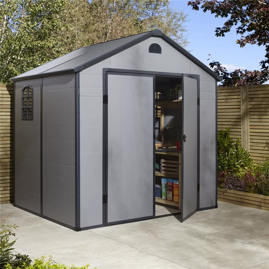 8 x 6 Double Door Apex Plastic Shed - Light Grey product image