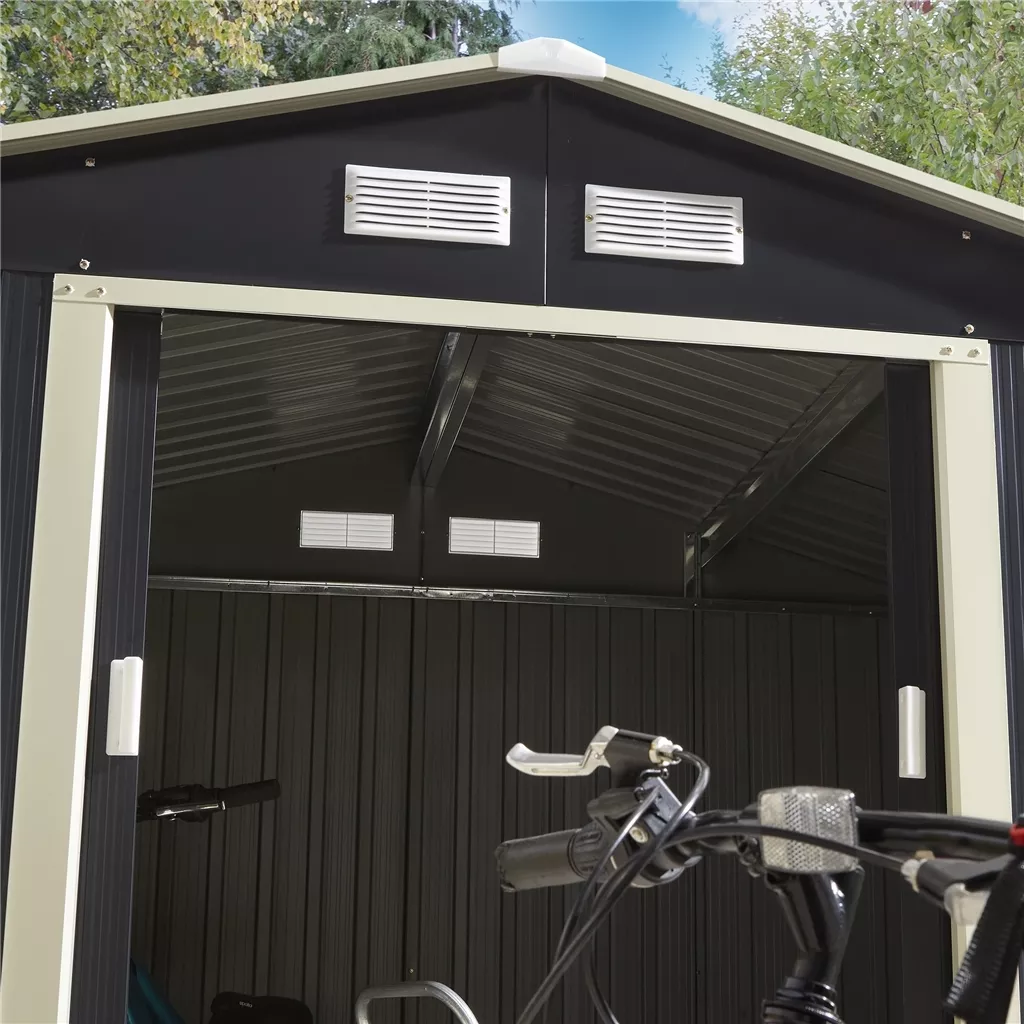 8 x 6 Double Door Metal Apex Shed – Dark Grey product image