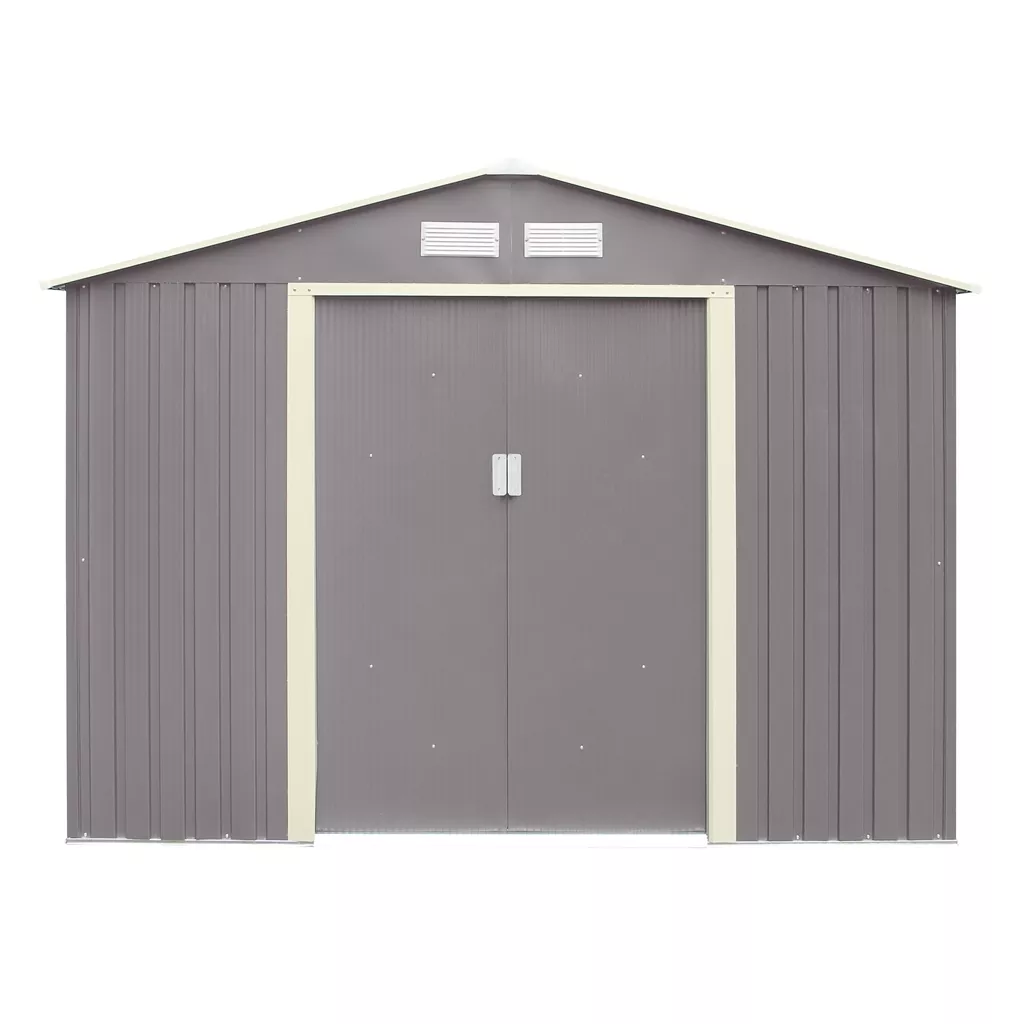 8 x 6 Double Door Metal Apex Shed – Light Grey