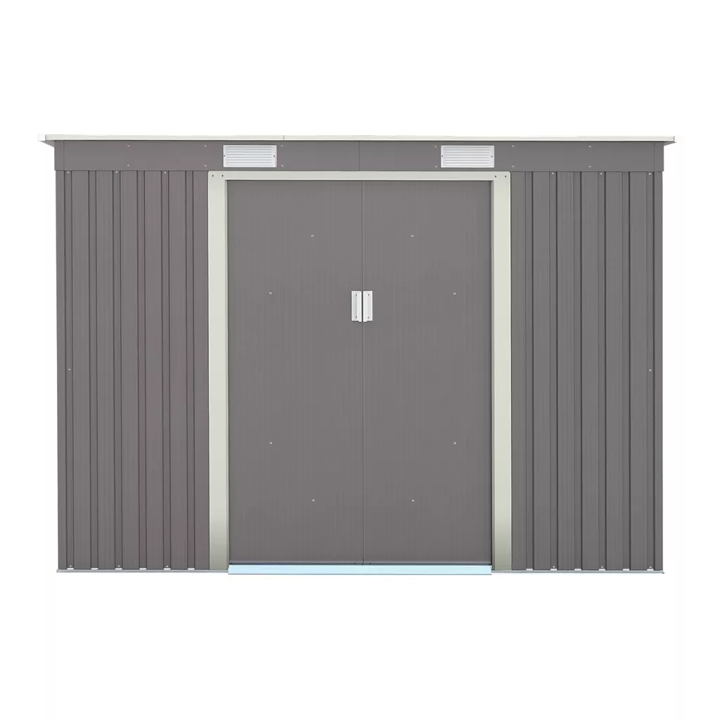 8 x 4 Double Door Metal Pent Shed – Light Grey