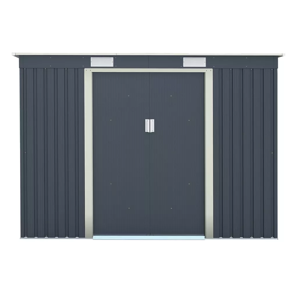 8 x 4 Double Door Metal Pent Shed – Dark Grey