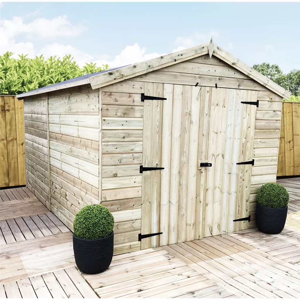 12 x 6 Windowless Premier Pressure Treated T&G Apex Shed – Higher Eaves, Double Door
